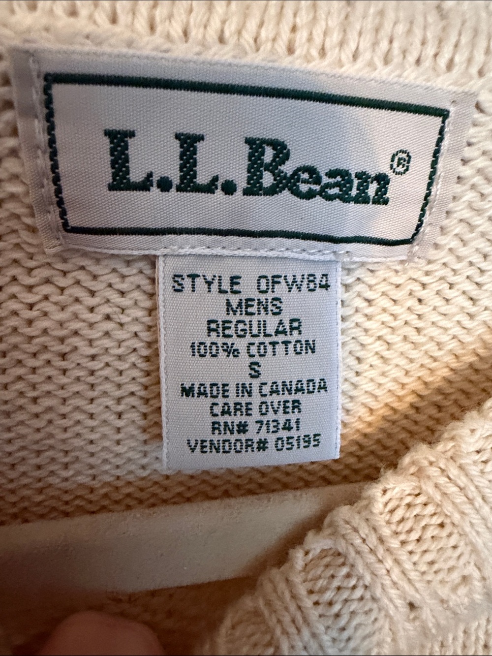 L.L. Bean Men's Cream Crewneck Cotton Sweater
